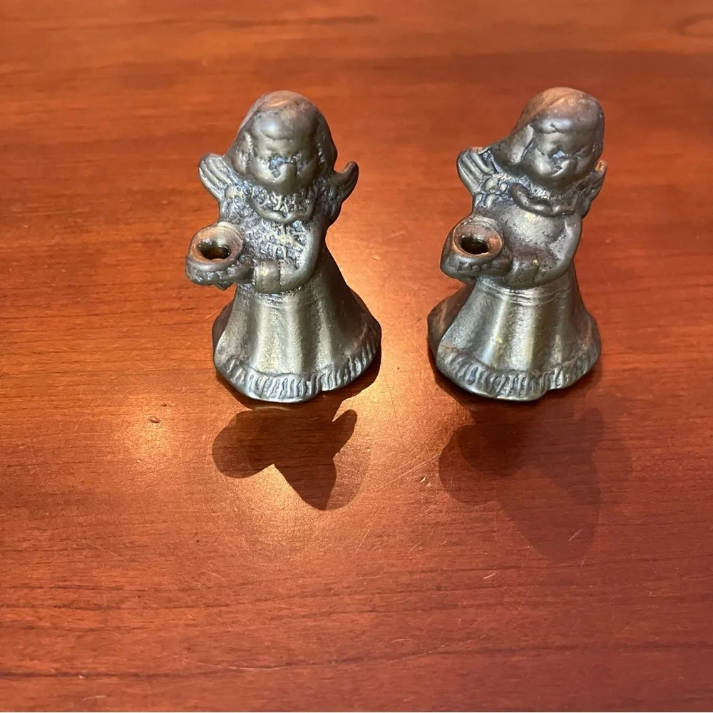 Mini Brass Angel Candle Holder Figurines 2 1/2